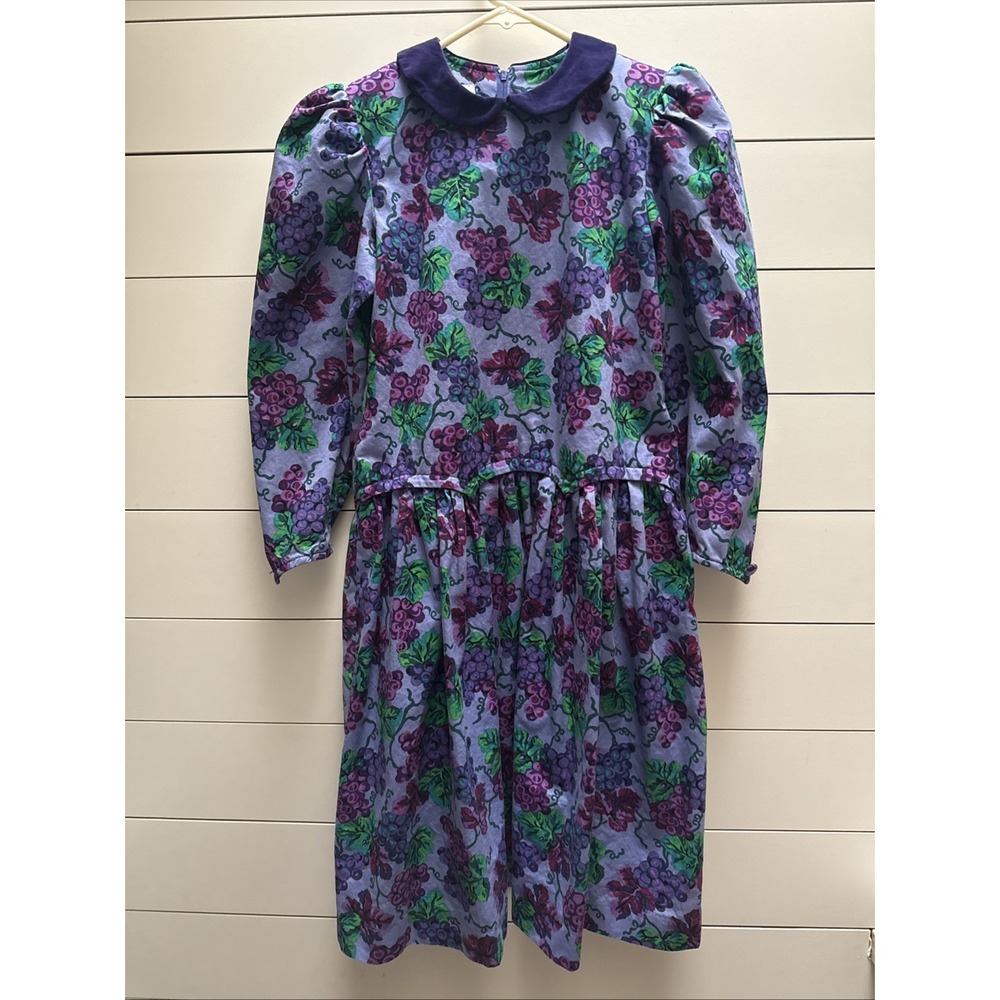 Vtg. Girl's Cary San Francisco Long Sleeve Dress Size 8 Grapes Cottagecore Boho